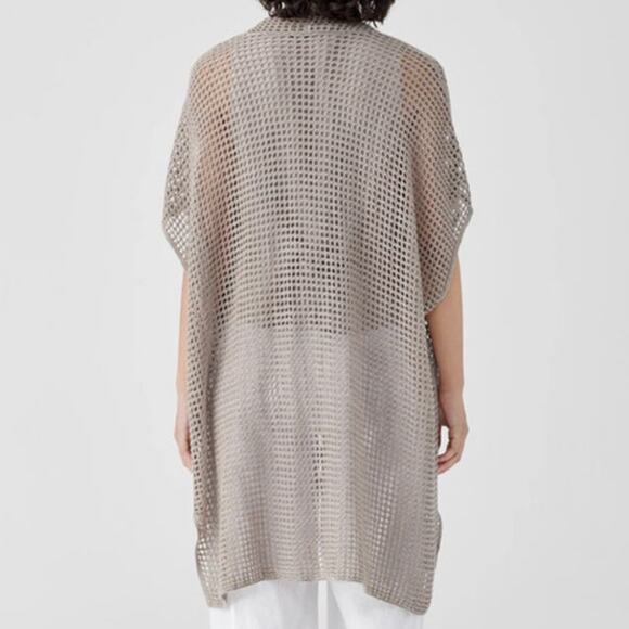 Eileen Fisher Organic Linen Délavé Long Cardigan Crochet Stitch Size L/XL NWT - Picture 9 of 9